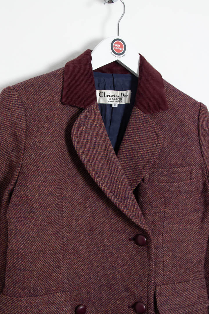 Image of Women's Christian Dior Wool Tweed Cropped Blazer Jacket (S)