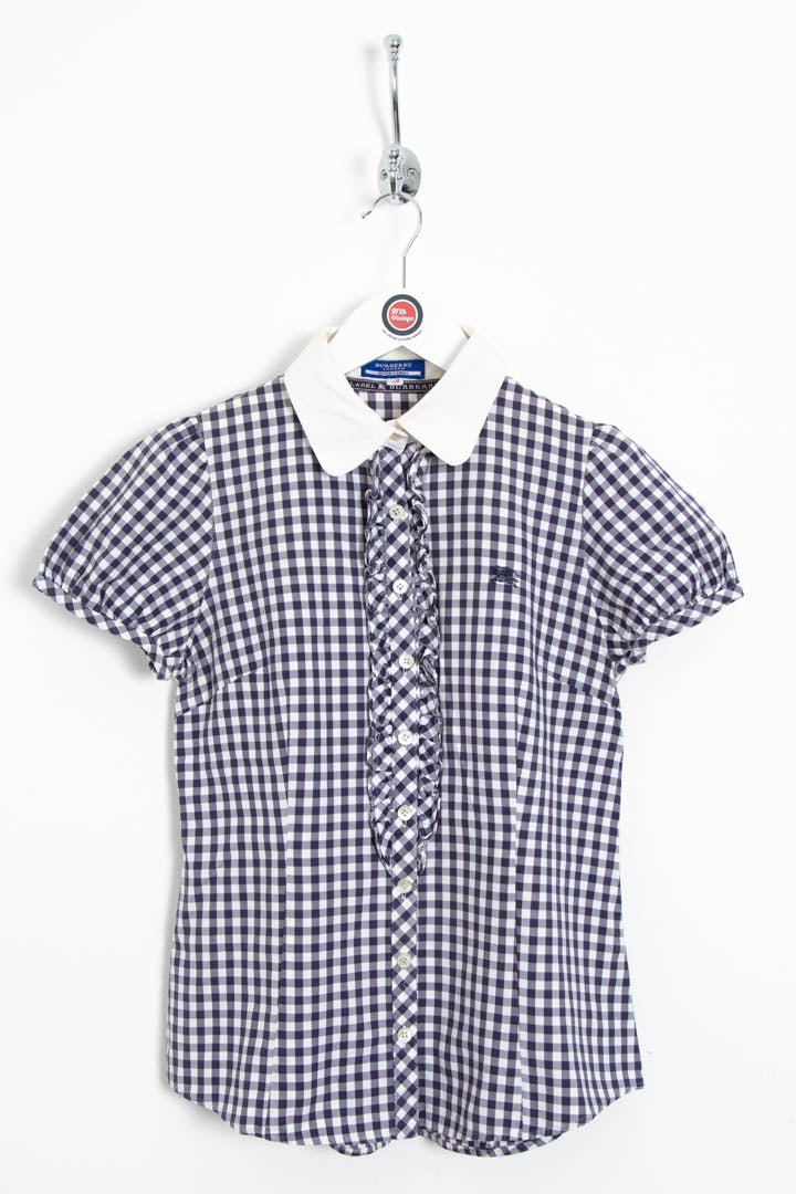 Image of Women's Burberry Gingham Short Sleeve Blouse (S)