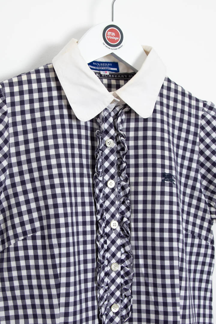 Image of Women's Burberry Gingham Short Sleeve Blouse (S)