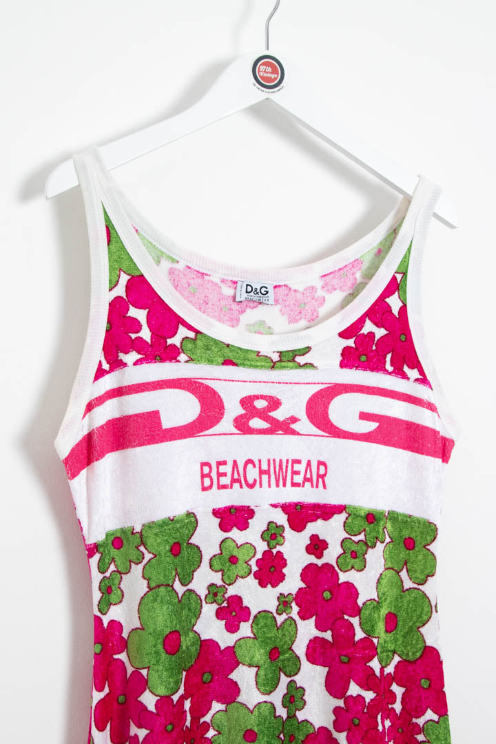 Image of Women's D&G Beachwear Floral Terry Towelling Mini Dress (S)