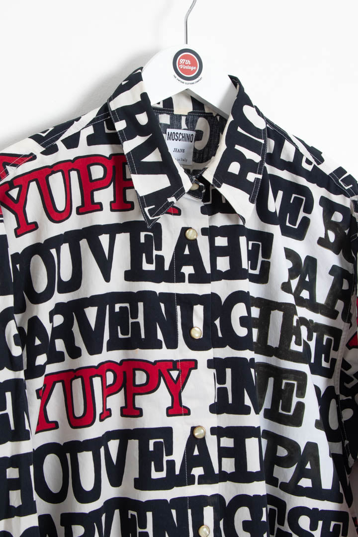 Image of Moschino Yuppy Print Repeat Logo Long Sleeve Shirt (L)