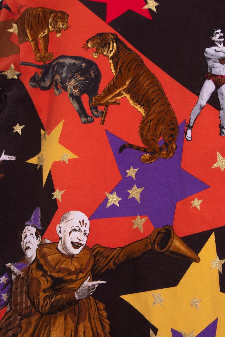 Image of Women's Just Cavalli Circus Graphic V Neck Long Sleeve Top (L)