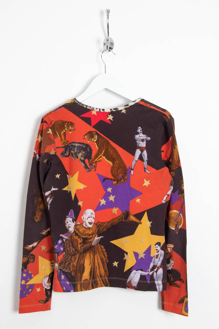 Image of Women's Just Cavalli Circus Graphic V Neck Long Sleeve Top (L)