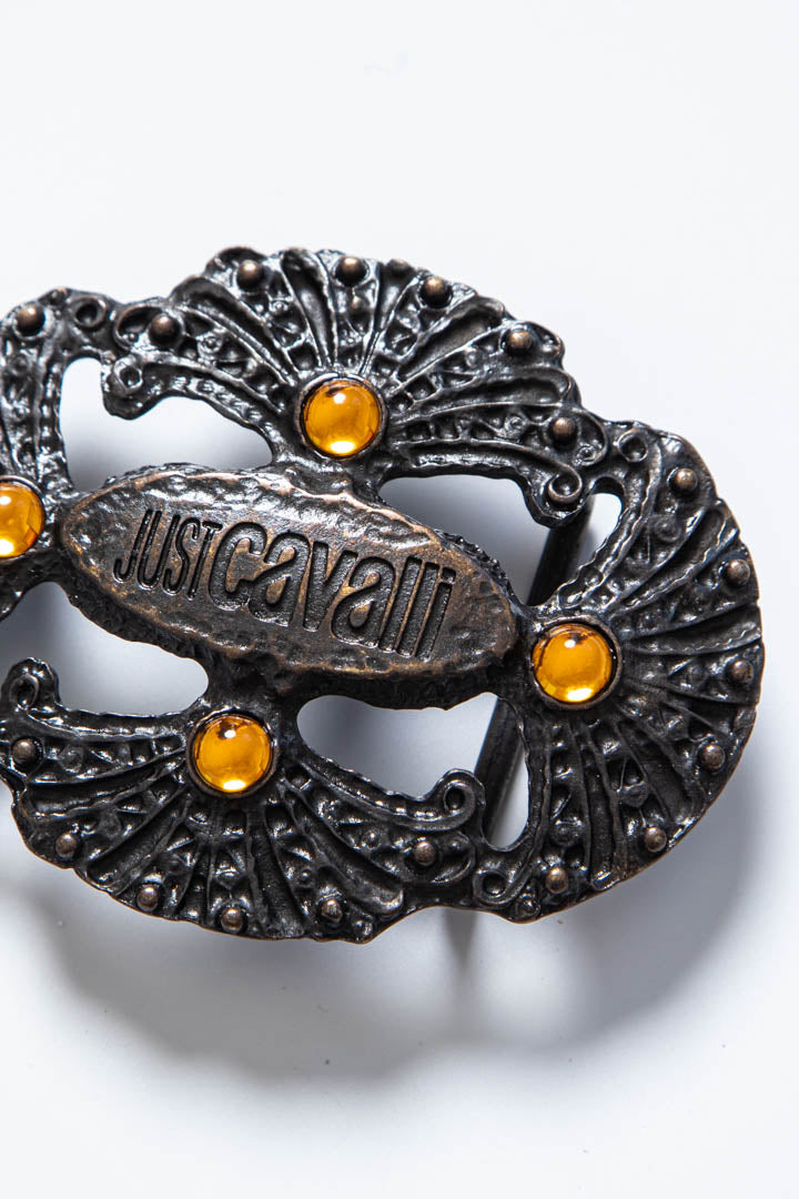 Image of Just Cavalli Ornate Logo Metal Belt Buckle