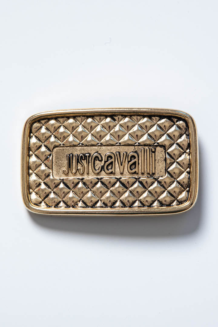 Image of Just Cavalli Rectangular Logo Metal Belt Buckle