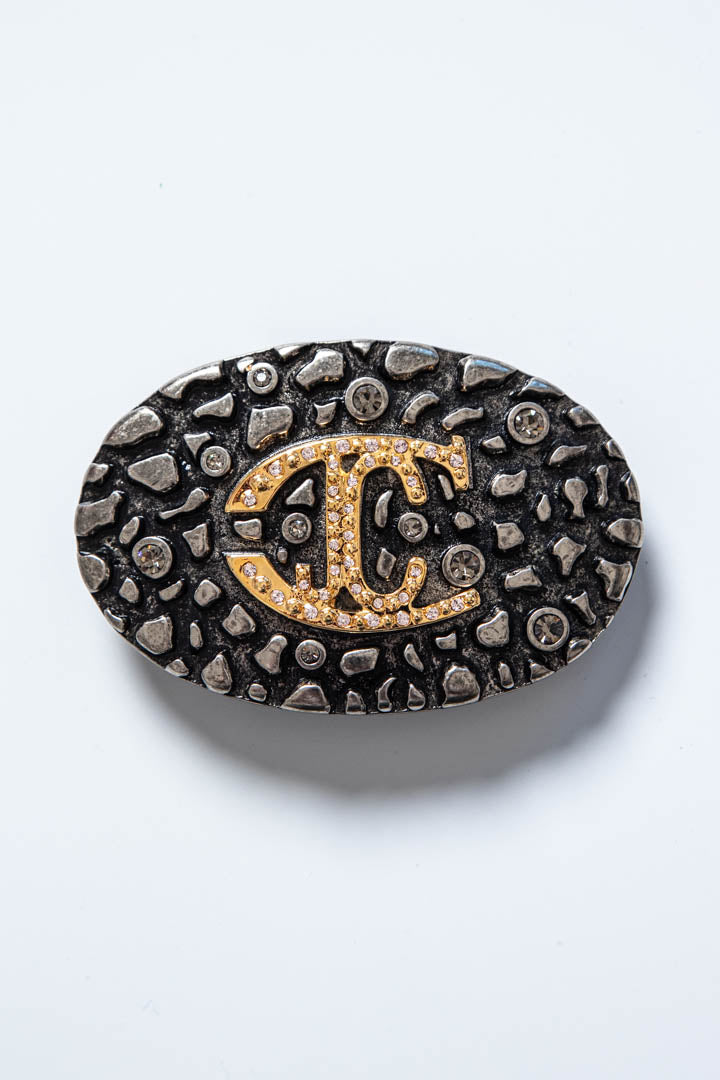Image of Just Cavalli JC Oval Logo Metal Belt Buckle