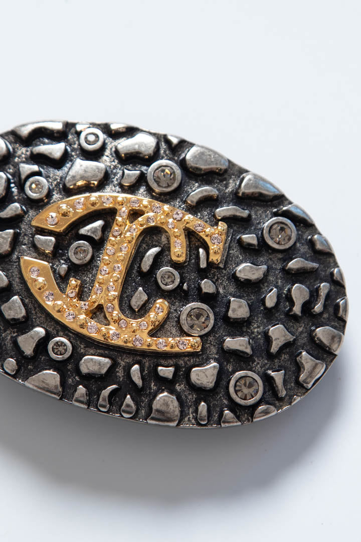 Image of Just Cavalli JC Oval Logo Metal Belt Buckle