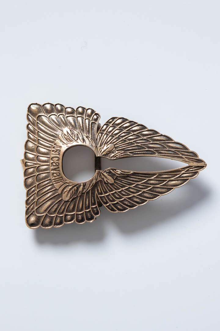 Image of Just Cavalli Symmetrical Feathered Wings Metal Belt Buckle