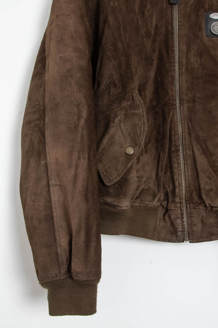 Image of Chevignon Suede Leather Bomber Jacket (M)