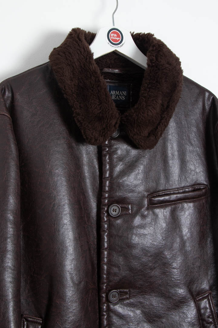 Women's Armani Jeans Faux Leather Aviator Jacket (M) – 97th Vintage