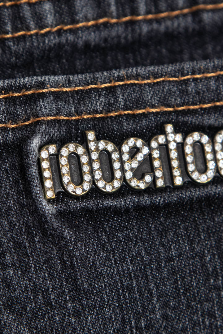 Image of Women's Roberto Cavalli Rhinestone Pocket Logo Leopard Detailing Jeans (UK 8)
