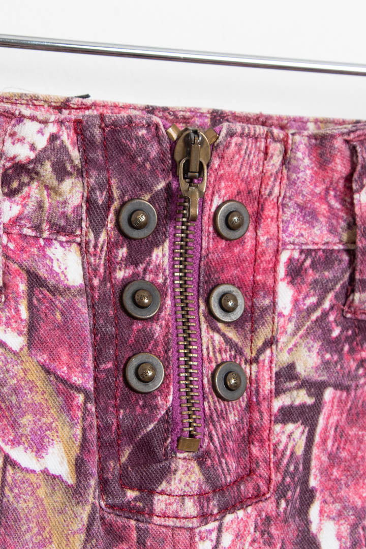 Image of Women's Just Cavalli Pink Python Scale Printed Denim Midi Skirt (UK 10)