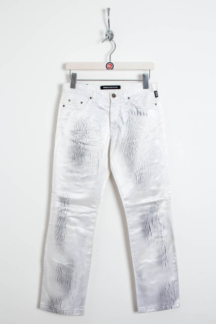 Image of Women's Versace Jeans Couture Silver Metallic Crinkle Trousers (UK 8)