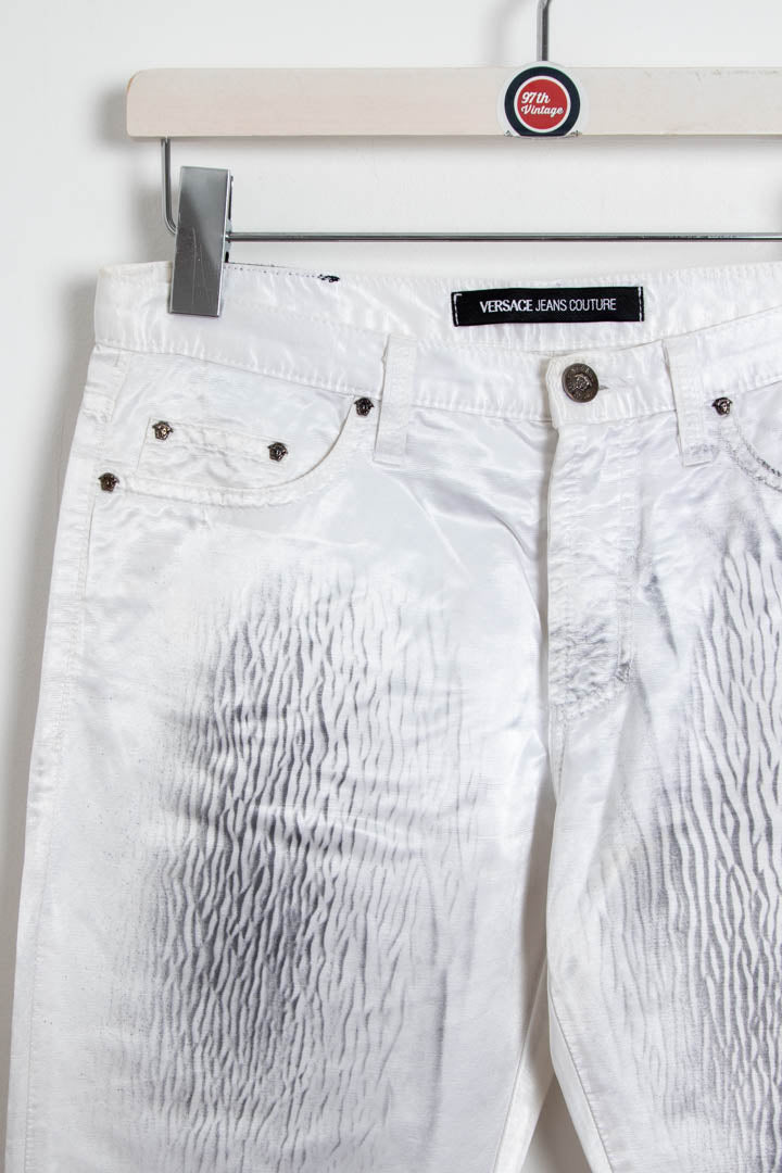 Image of Women's Versace Jeans Couture Silver Metallic Crinkle Trousers (UK 8)