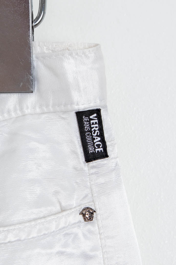 Image of Women's Versace Jeans Couture Silver Metallic Crinkle Trousers (UK 8)