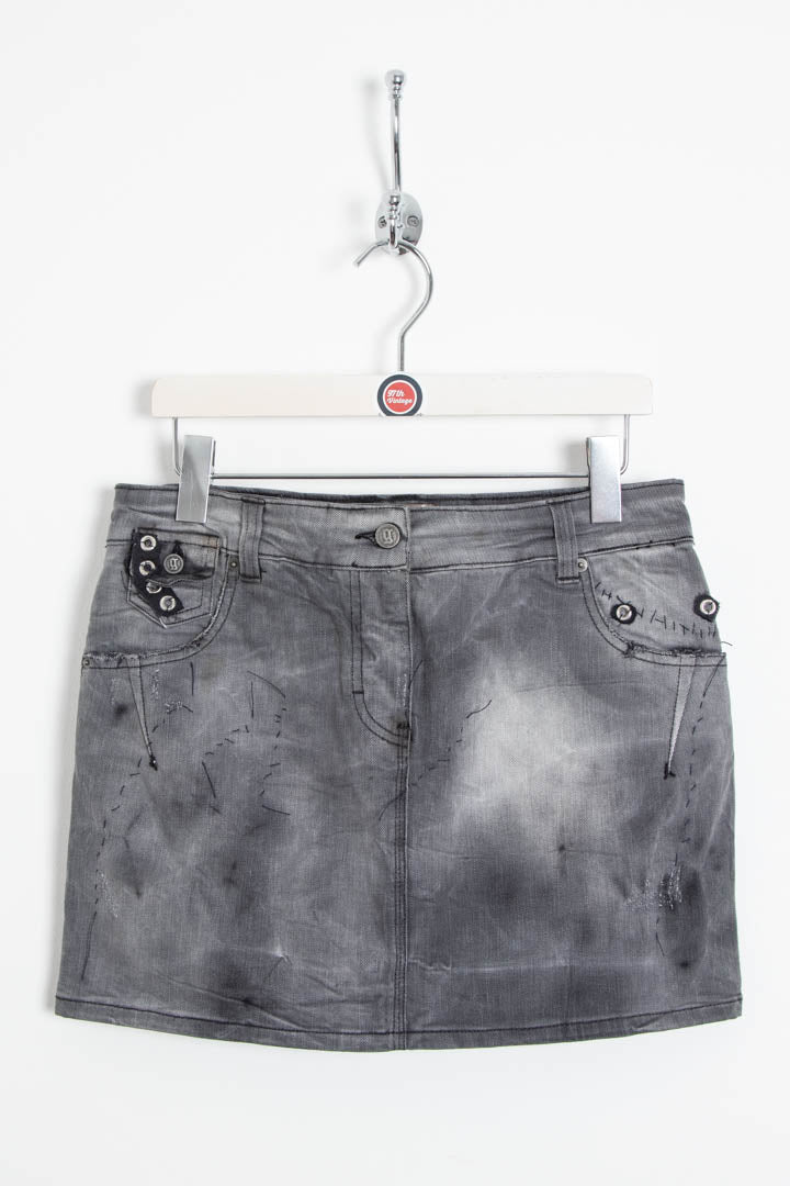 Image of Women's Galliano Distressed Grey Denim Mini Skirt (UK 10)