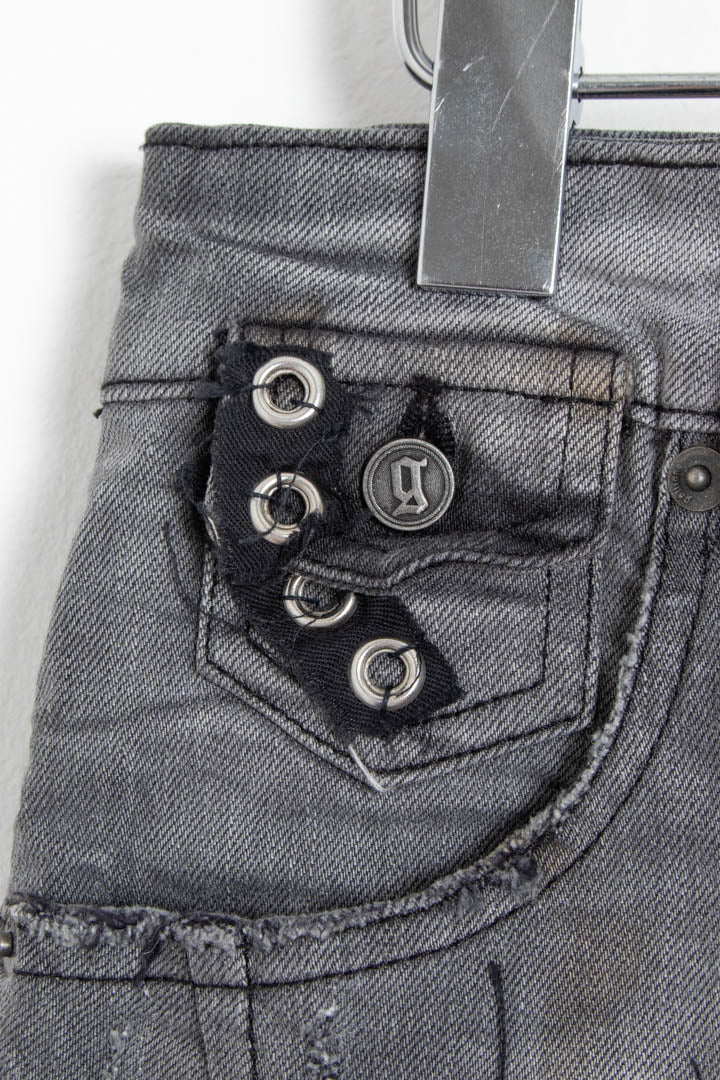 Image of Women's Galliano Distressed Grey Denim Mini Skirt (UK 10)