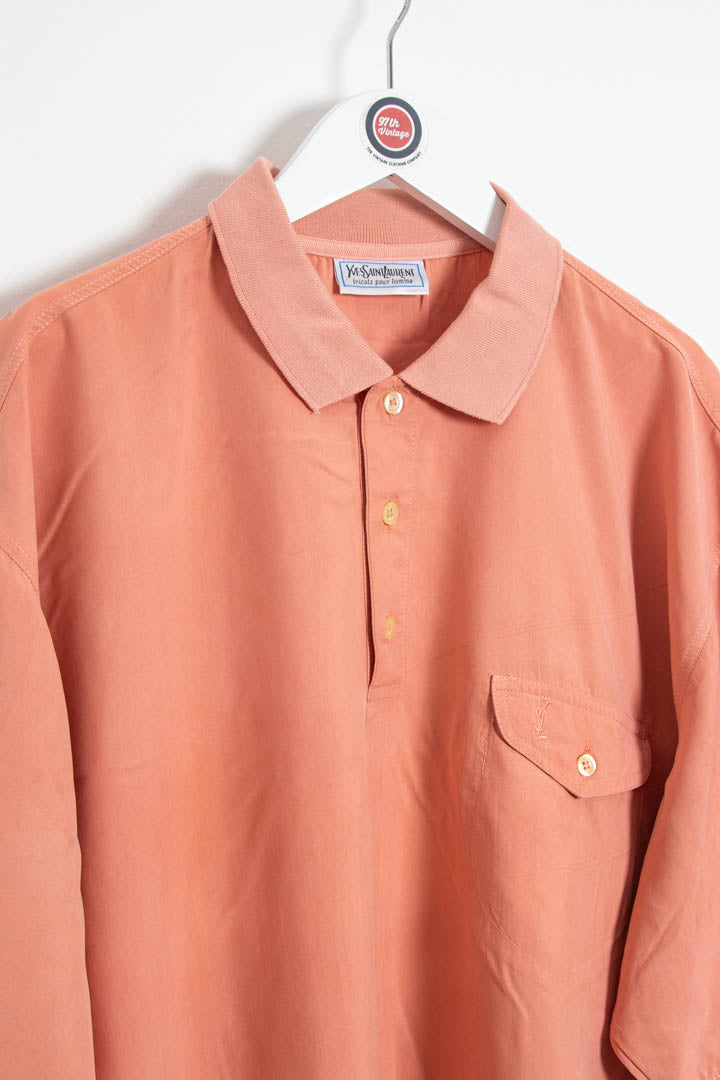 Image of YSL Short Sleeve Silk Polo Shirt (XL)