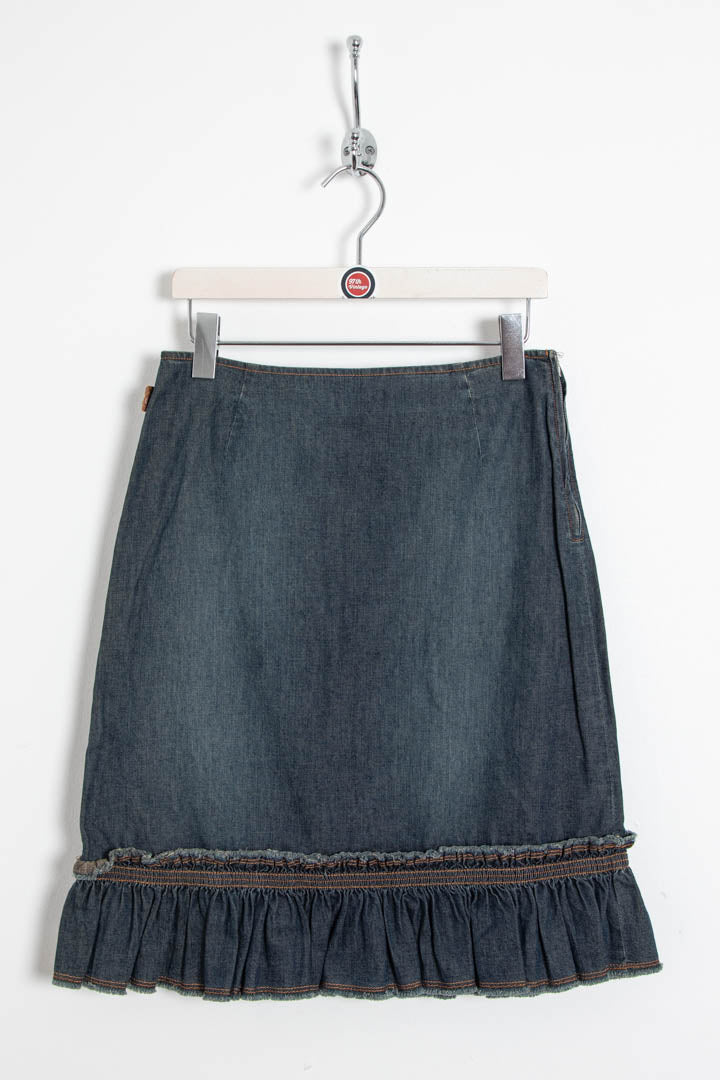 Image of Women's Moschino Ruffle-Hem Denim Midi Skirt (UK 12)