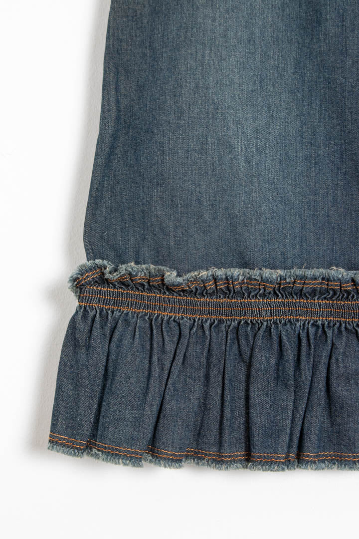 Image of Women's Moschino Ruffle-Hem Denim Midi Skirt (UK 12)