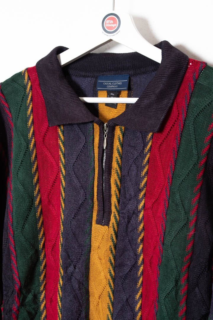 Multi - coloured Knitted 1/4 Zip Jumper (L) - 97th Vintage