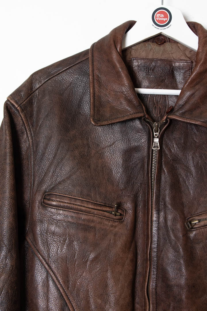 Women's Bill Blass Leather Belted Biker Jacket (M) - 97th Vintage