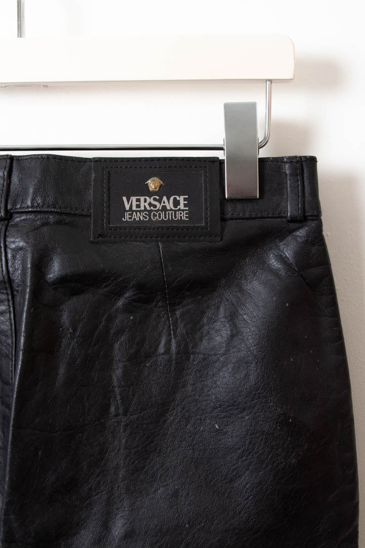 Women's Versace High Waisted Leather Pants (W28) - 97th Vintage