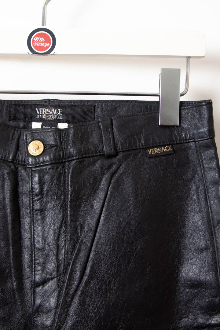 Women's Versace High Waisted Leather Pants (W28) - 97th Vintage